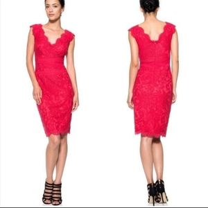Tadashi Shoji Paillette red lace cocktail dress